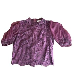 Elegant Lace Burgundy Back Zip Lace Top